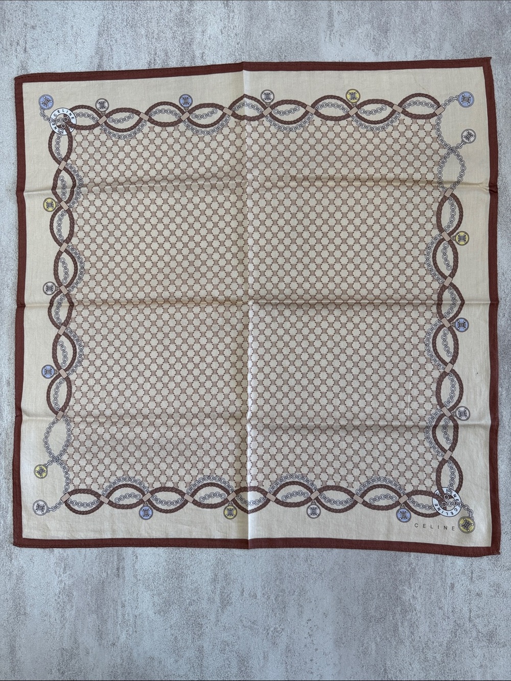 Celine Beige & Brown Chain-Print cotton Scarf